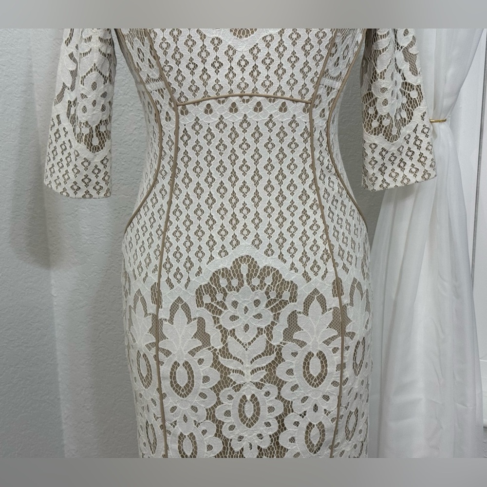 NEW Antonio Melani Bettye Ivory Beachwood Lace 3/4 Sleeve Sheath Dress Size 2 - Picture 3 of 11